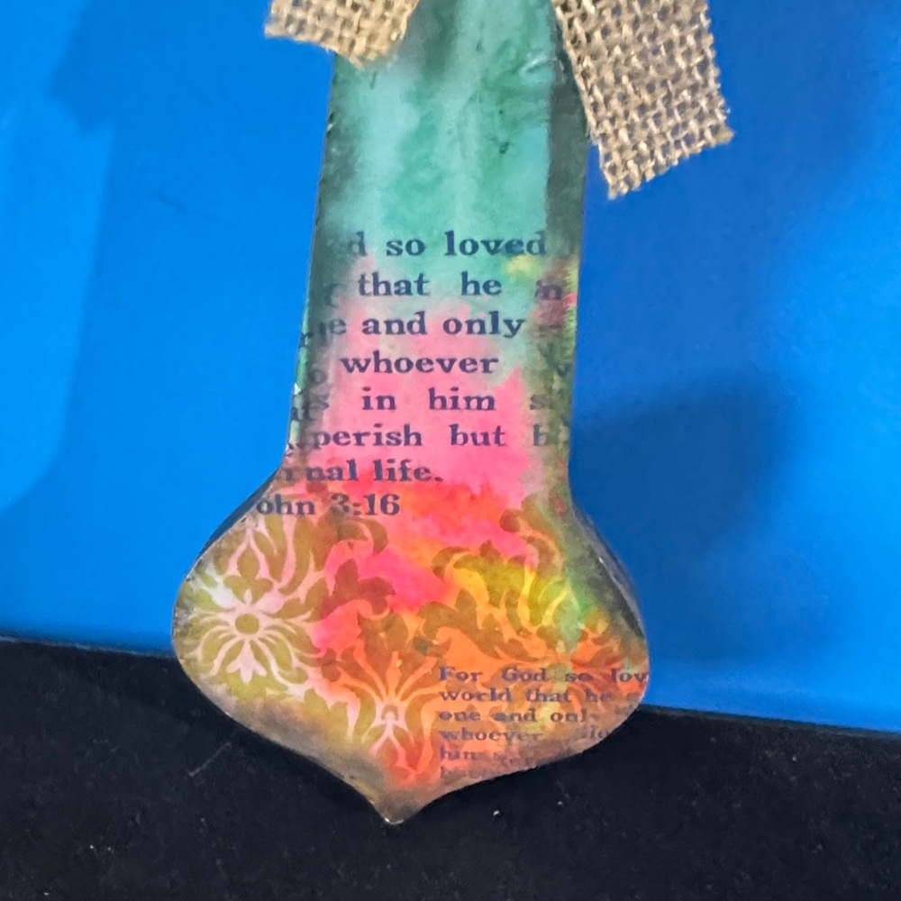 Colorful Decorative Cross with Burlap and Flower Accent - Picture 4 of 5